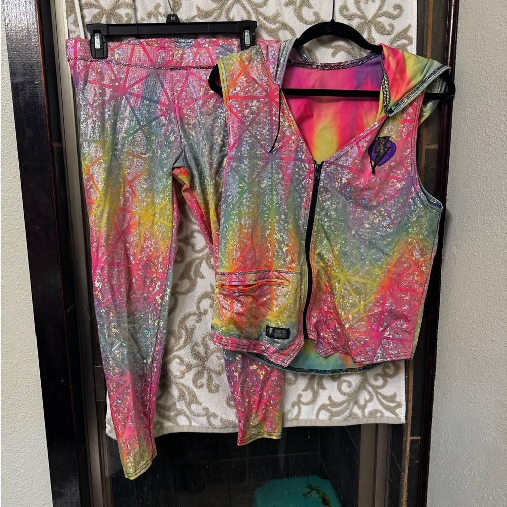Rainbow Holographic Spandex Vest and Tights MEDIUM